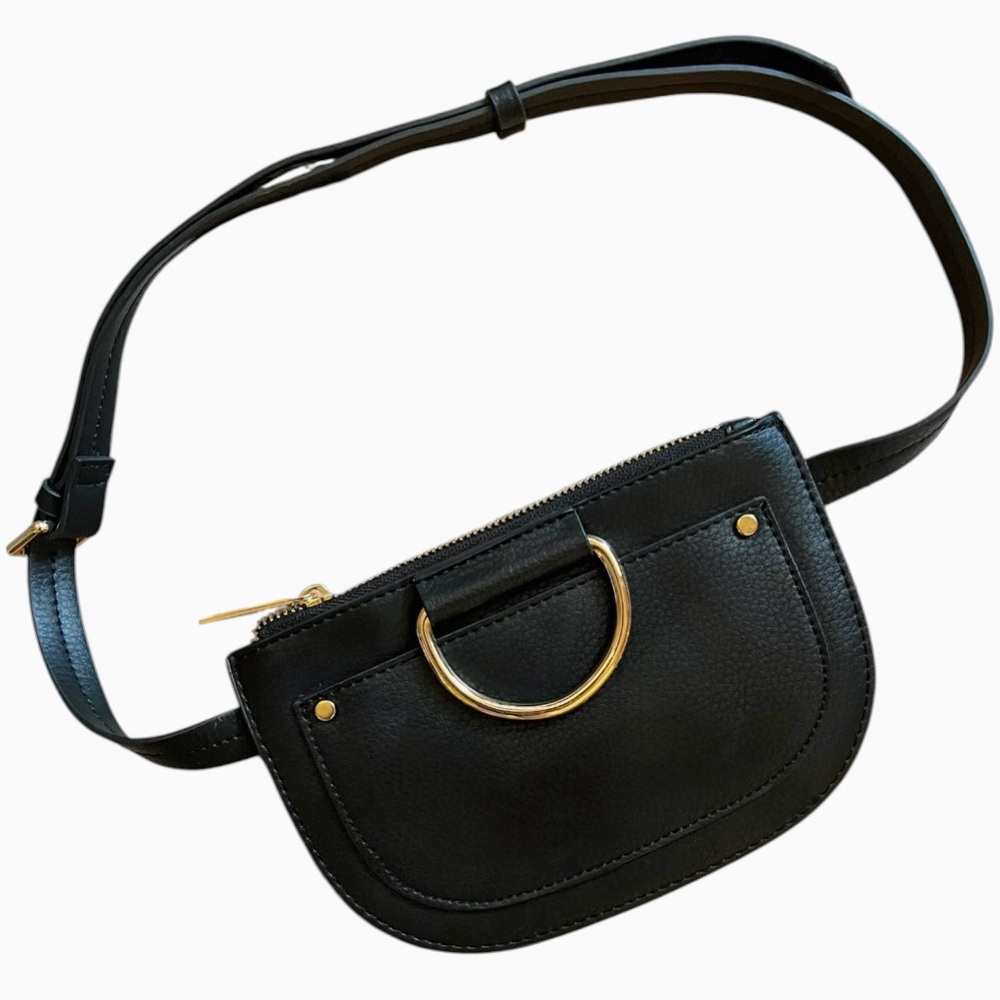 Zara Black Mini Belt Bag with Gold Accents
